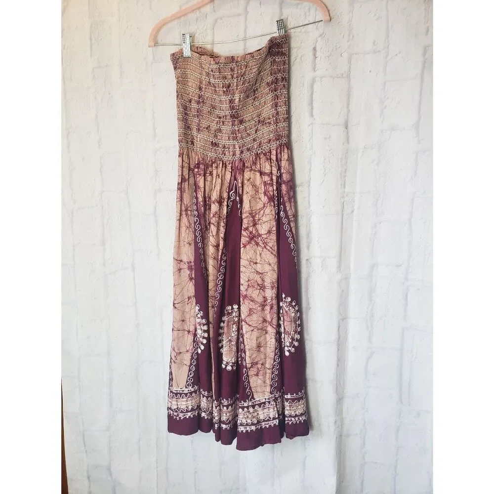 ADVANCE APPARELS Smocked Strapless Festival Peace Sign Dress Medium